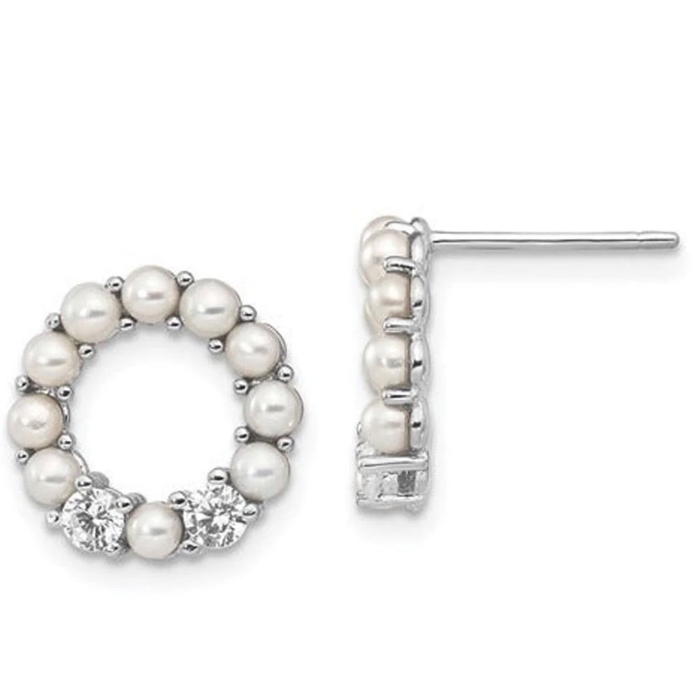 Sterling Silver Freshwater Pearl CZ Earrings